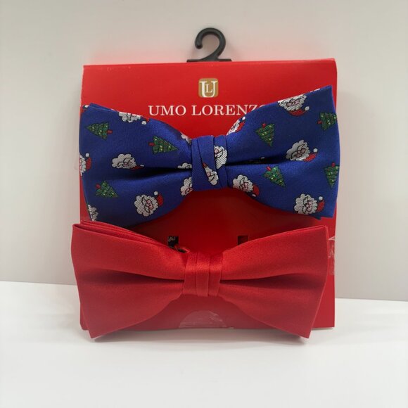 Christmas Bow Tie Duo/ Set - Men's -Red & Santa/Tree Print - OS - NWT - Picture 2 of 6